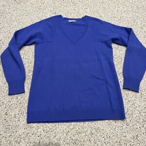 Garnet Hill Cashmere V Neck SweaterSz S Blue Quiet Luxury Casual Old Money